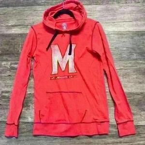Maryland Terrapins Red Cuffed Long Sleeve Hooded Sweatshirt size Small